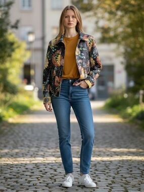 Adore Floral Black Multicolor Bomber Jacket